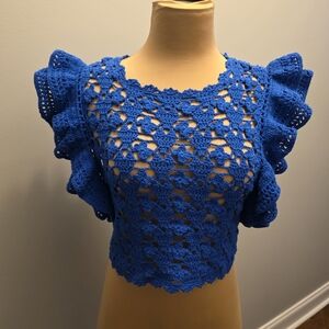 ZARA Royal Blue Crochet Crop Top